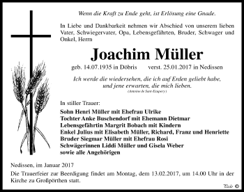 Traueranzeige von Joachim Müller von Mitteldeutsche Zeitung Zeitz