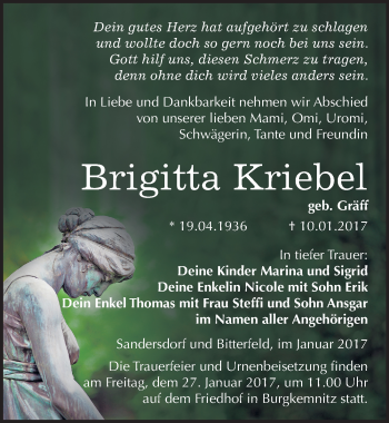 Traueranzeige von Brigitta Kriebel von Mitteldeutsche Zeitung Bitterfeld