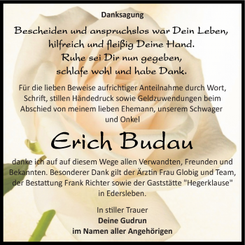 Traueranzeige von Erich Budau von Super Sonntag SGH Mansf. Land