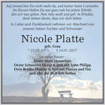 Traueranzeige von Nicole Platte von Super Sonntag Wittenberg