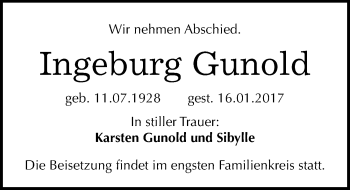 Traueranzeige von Ingeburg Gunold von Mitteldeutsche Zeitung Halle/Saalkreis