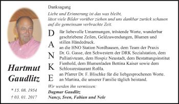 Traueranzeige von Hartmut Gaudlitz von Super Sonntag SGH Mansf. Land