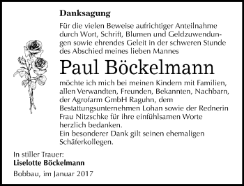 Traueranzeige von Paul Böckelmann von Mitteldeutsche Zeitung Bitterfeld