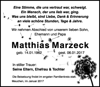Traueranzeige von Matthias Marzeck von Mitteldeutsche Zeitung Weißenfels