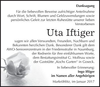 Traueranzeige von Uta Iftiger von Mitteldeutsche Zeitung Weißenfels