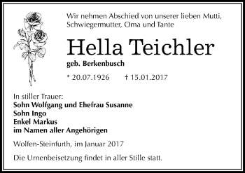 Traueranzeige von Hella Teichler von Mitteldeutsche Zeitung Bitterfeld