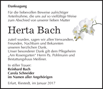 Traueranzeige von Herta Bach von Mitteldeutsche Zeitung Sangerhausen