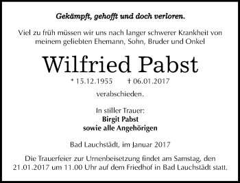 Traueranzeige von Wilfried Pabst von Mitteldeutsche Zeitung Merseburg/Querfurt