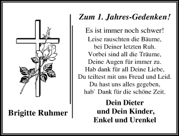 Traueranzeige von Brigitte Ruhmer von Mitteldeutsche Zeitung Dessau-Roßlau