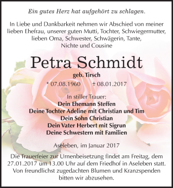 Traueranzeige von Petra Schmidt von Mitteldeutsche Zeitung Mansfelder Land
