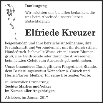 Traueranzeige von Elfriede kreuzer von Super Sonntag Bernburg