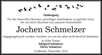 Traueranzeige von Jochen Schmelzer von Mitteldeutsche Zeitung Mansfelder Land