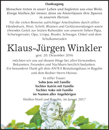 Traueranzeige von Klaus-Jürgen Winkler von Mitteldeutsche Zeitung Bitterfeld