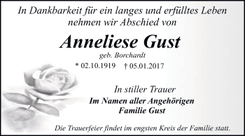 Traueranzeige von Anneliese Gust von LDES,LKTN
