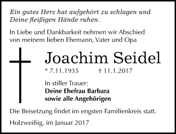 Traueranzeige von Joachim Seidel von Mitteldeutsche Zeitung Bitterfeld