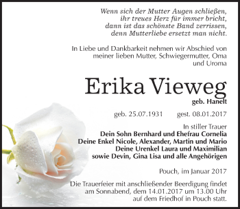 Traueranzeige von Erika Vieweg von Mitteldeutsche Zeitung Bitterfeld
