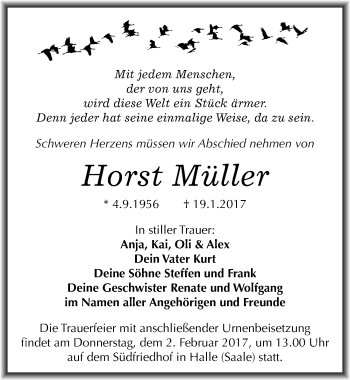 Traueranzeige von Horst Müller von Mitteldeutsche Zeitung Halle/Saalkreis