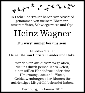 Traueranzeige von Heinz Wagner von Mitteldeutsche Zeitung Bernburg