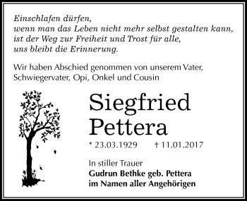 Traueranzeige von Siegfried Pettera von Mitteldeutsche Zeitung Halle/Saalkreis