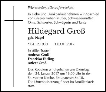 Traueranzeige von Hildegard Groß von Mitteldeutsche Zeitung Halle/Saalkreis