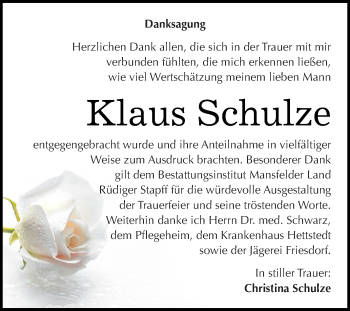 Traueranzeige von Klaus Schulze von Super Sonntag SGH Mansf. Land