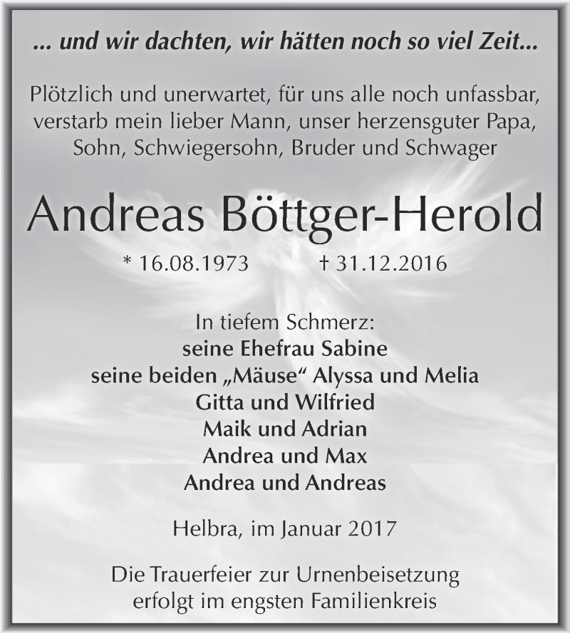  Traueranzeige für Andreas Böttger-Herold vom 11.01.2017 aus Wochenspiegel Mansfelder Land
