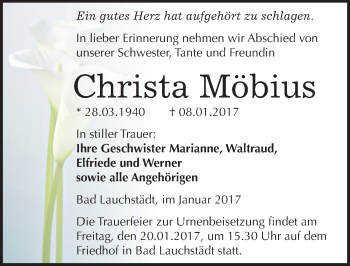 Traueranzeige von Christa Möbius von Mitteldeutsche Zeitung Merseburg/Querfurt