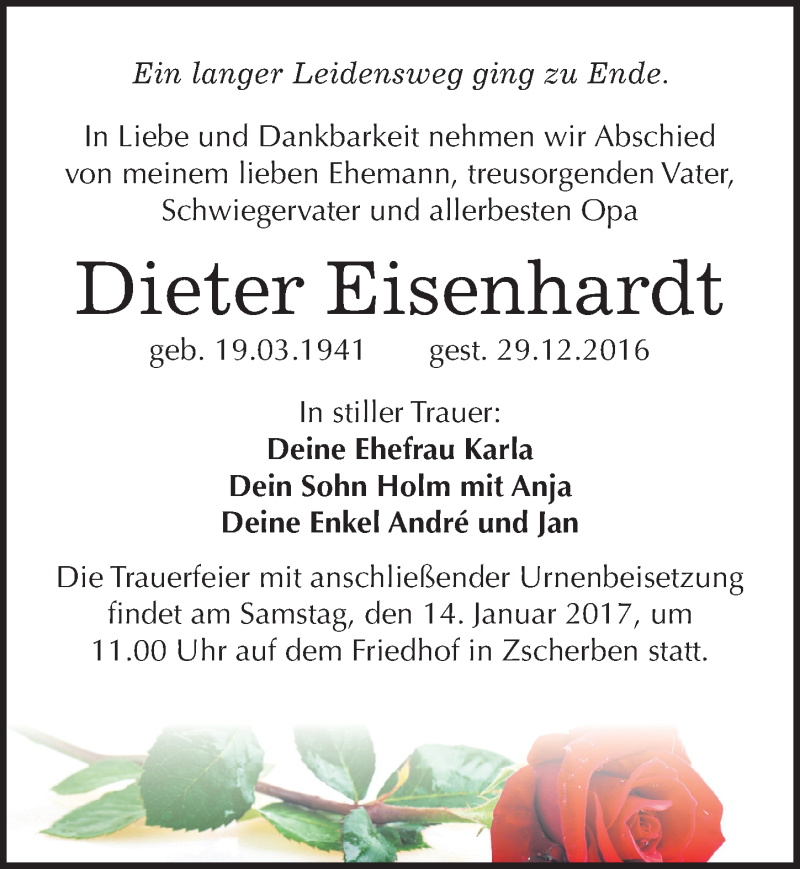  Traueranzeige für Dieter Eisenhardt vom 07.01.2017 aus Mitteldeutsche Zeitung Halle/Saalkreis