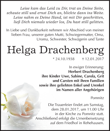 Traueranzeige von Helga Drachenberg von Mitteldeutsche Zeitung Naumburg/Nebra