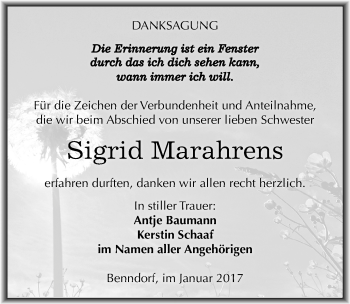 Traueranzeige von Sigrid Marahrens von Mitteldeutsche Zeitung Mansfelder Land