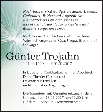Traueranzeige von Günter Trojahn von Mitteldeutsche Zeitung Bitterfeld