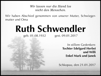 Traueranzeige von Ruth Schwendler von Mitteldeutsche Zeitung Merseburg/Querfurt