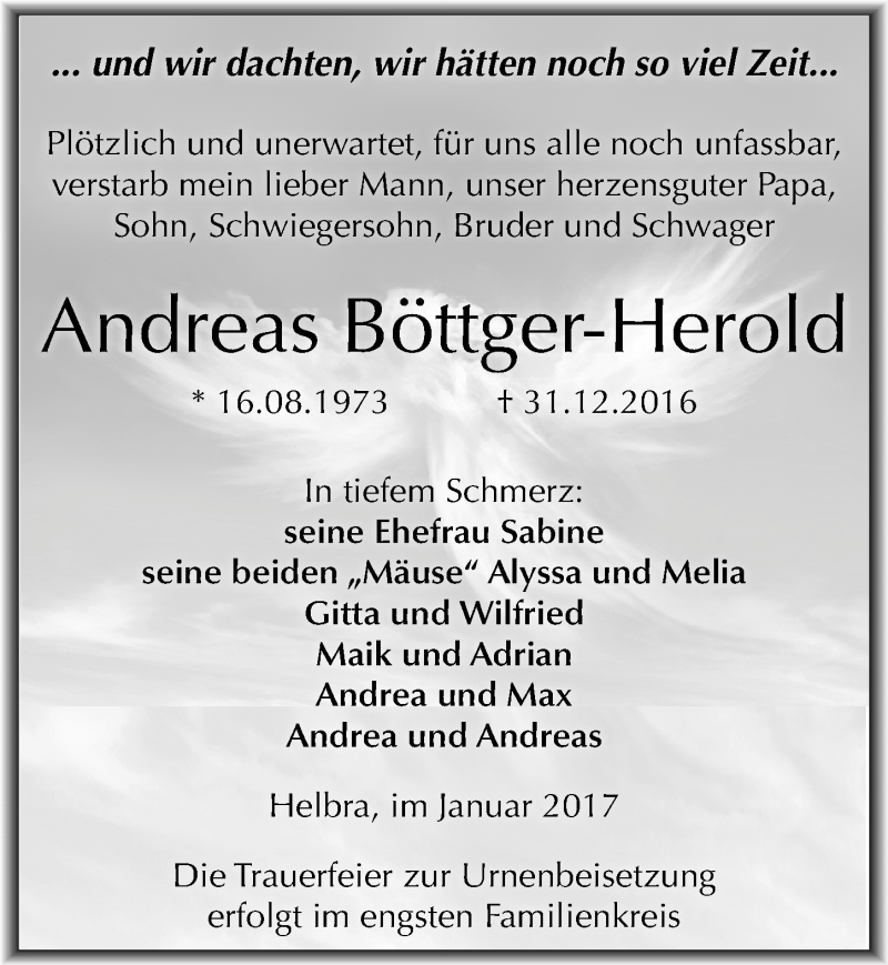  Traueranzeige für Andreas Böttger-Herold vom 07.01.2017 aus Mitteldeutsche Zeitung Mansfelder Land