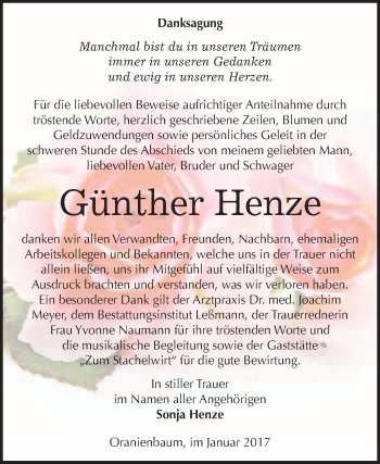 Traueranzeige von Günther Henze von WVG - Wochenspiegel Wittenberg