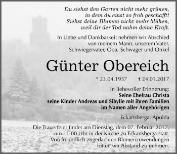 Traueranzeige von Günter Obereich von Mitteldeutsche Zeitung Naumburg/Nebra