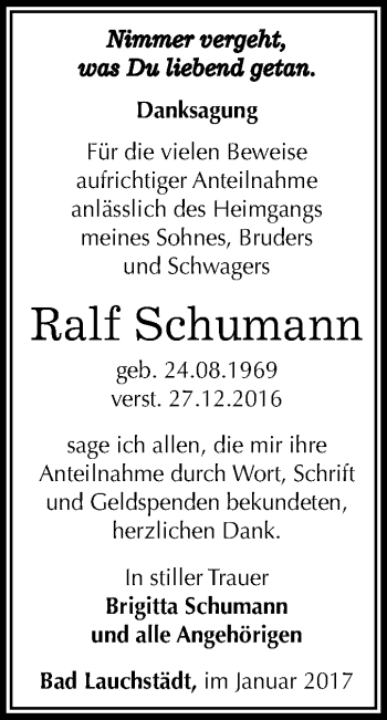 Traueranzeige von Ralf Schumann von Super Sonntag Halle