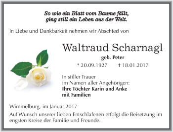 Traueranzeige von Waltraud Scharnagl von Mitteldeutsche Zeitung Mansfelder Land