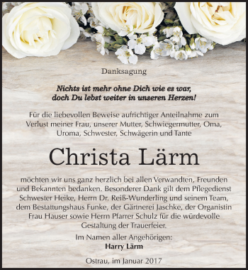 Traueranzeige von Christa Lärm von Mitteldeutsche Zeitung Halle/Saalkreis