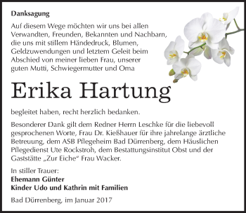 Traueranzeige von Erika Hartung von Mitteldeutsche Zeitung Merseburg/Querfurt