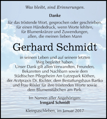 Traueranzeige von Gerhard Schmidt von WVG - Wochenspiegel Dessau / Köthen