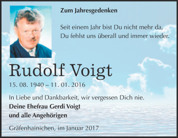 Traueranzeige von Rudolf Voigt von WVG - Wochenspiegel Wittenberg