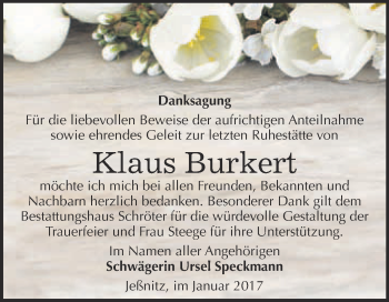 Traueranzeige von Klaus Burkert von WVG - Wochenspiegel Bitterfeld