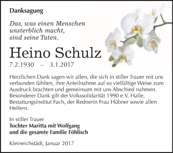 Traueranzeige von Heino Schulz von Super Sonntag Halle