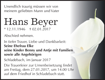 Traueranzeige von Hans Beyer von Mitteldeutsche Zeitung Merseburg/Querfurt