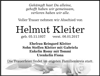 Traueranzeige von Helmut Kleiter von Mitteldeutsche Zeitung Halle/Saalkreis
