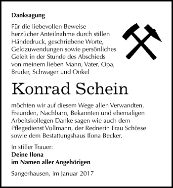 Traueranzeige von Konrad Schein von Mitteldeutsche Zeitung Sangerhausen
