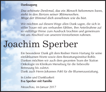 Traueranzeige von Joachim Sperber von Mitteldeutsche Zeitung Merseburg/Querfurt