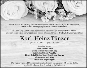 Traueranzeige von Karl-Heinz Tänzer von Mitteldeutsche Zeitung Köthen