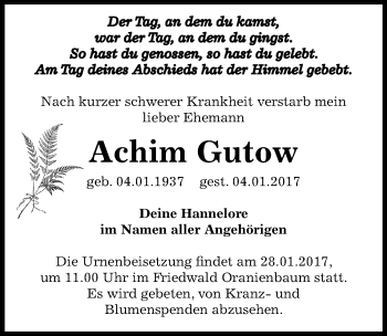 Traueranzeige von Achim Gutow von Mitteldeutsche Zeitung Dessau-Roßlau