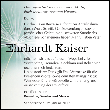Traueranzeige von Ehrhardt Kaiser von Super Sonntag SGH Mansf. Land